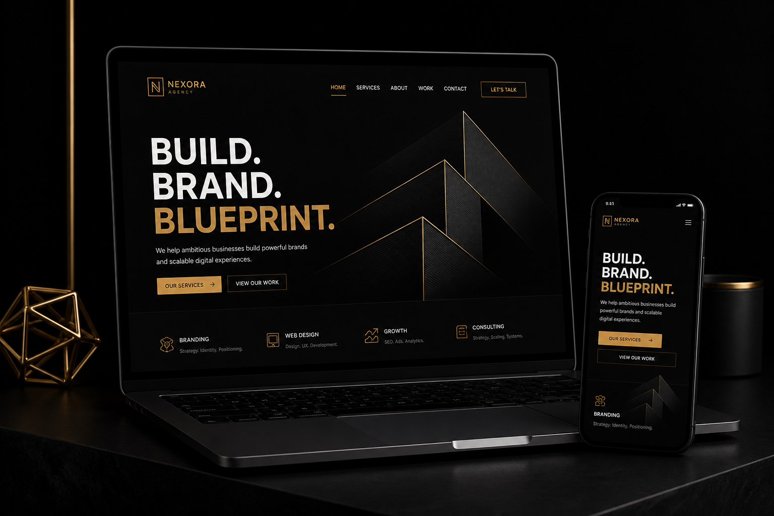 Professional website design displayed on laptop and mobile